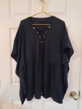 Lane Bryant Black Lace-Up Peasant Tunic